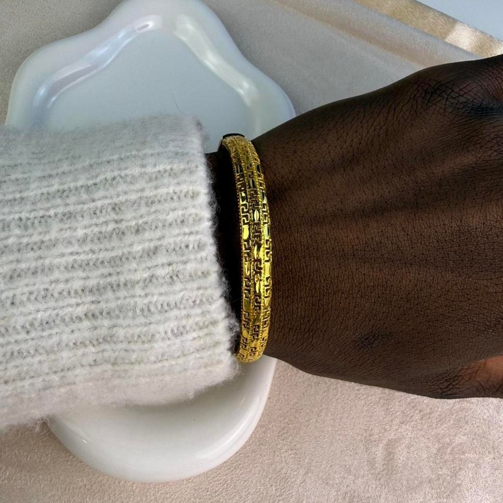 Unbranded Gold Patterned Bangle Bracelet Engraved Greek Key Design Y2K Style